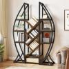 imageYITAHOME Oval Bookshelf 5 Tier Etagere Bookcase Industrial Display Shelves for Living Room Bedroom Home Office BlackRustic Brown
