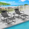 imageYITAHOME Patio Lounge Chair with Ottoman Oversized Papasan Chair with Soft Cushion IndoorOutdoor Textilene Lounge with Teak Wood Handrail and Footstool for Living Room Porch Backyard or Gardenwo Cushion  2PC