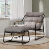 imageYITAHOME Patio Lounge Chair with Ottoman Oversized Papasan Chair with Soft Cushion IndoorOutdoor Textilene Lounge with Teak Wood Handrail and Footstool for Living Room Porch Backyard or Gardenw Cushion  1PC