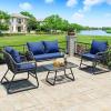 imageYITAHOME Patio Loveseat Wicker Outdoor Furniture All Weather Rattan Conversation Loveseat for Backyard Balcony and Deck with Soft Cushions Light BrownBeigeNavy Blue