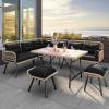 imageYITAHOME Patio Wicker LShaped Furniture Set AllWeather Rattan Outdoor Conversation Sofa Set for Backyard Deck with Soft CushionsOttomans and Plastic Wood Dining Table Light BrownBlackLight Brownblack