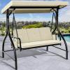 imageYITAHOME Porch Swing Bed 3Seats Outdoor Patio Heavy Duty Swing Chair with Adjustable Canopy Removable Cushion Suitable for Adult in Garden Poolside Balcony Beige