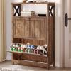 imageYITAHOME Shoe Cabinet with 2 Flip Drawers Entryway Shoe Storage Cabinet with Open Shelves Free Standing Hidden Shoe Rack Storage Organizer for EntrywayHallwayCloset BrownBrown