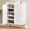 imageYITAHOME Shoe Cabinet with Doors 5Tier Shoe Storage Organizer with Adjustable Shelves Modern Freestanding Wooden Shoe Rack Cabinet for Entryway Hallway Closet Living Room Brown ampamp WhiteWhite
