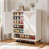 imageYITAHOME Shoe Cabinets5Tier White Shoe Storage Cabinet with Doors Modern Freestanding Wood Shoe Organizer Cabinet for Living Room Bedroom Hallway Entryway WhiteampampGold