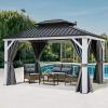 imageYITAHOME White Gazebo 10x12ft Hardtop Double Roof Canopy Galvanized Iron Aluminum Frame Outdoor Gazebo with Netting and Shaded Curtains Garden Tent for Patio Backyard Deck and Lawns Grey CurtainWhite