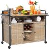 imageYITAHOME XL Outdoor Kitchen Wicker Island Rolling Cart Bar Table ampamp Storage Cabinet Wheels and Plastic Wood Extended Table Top Double Handle for Patio Kitchen or Bar CartLight Yellow GradientLight Yellow Gradient