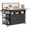 imageYITAHOME XL Outdoor Kitchen Wicker Island Rolling Cart Bar Table ampamp Storage Cabinet Wheels and Plastic Wood Extended Table Top Double Handle for Patio Kitchen or Bar CartLight Yellow GradientDark Brown