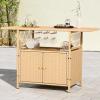 imageYITAHOME XL Outdoor Kitchen Wicker Island Rolling Cart Bar Table ampamp Storage Cabinet Wheels and Plastic Wood Extended Table Top Double Handle for Patio Kitchen or Bar CartLight Yellow GradientLight Brown
