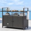 imageYITAHOME XL Outdoor Storage Cabinet Outdoor Storage Cart with Wheels and Black Glass Table Top for Patio Outdoor Cabinet for Poolside and Backyard Gray GradientDark Brown