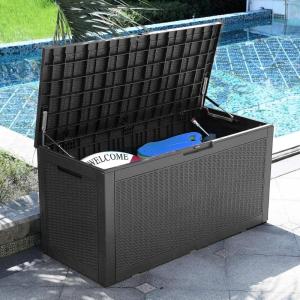 imageYITAHOME 100 Gallon Large Deck Box Outdoor Resin Storage Boxes for Patio Furniture Outdoor Cushions Garden Tools Water Resistant and LockableDark Gray