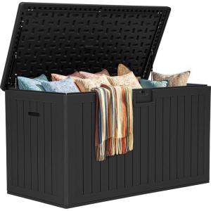 imageYITAHOME 100 Gallon Outdoor Storage Box Large Water Resistant Resin Deck Box Indoor Outdoor Lockable Storage Container for Patio Garden Cushions Tools Equipment TaupeGrayishBlack