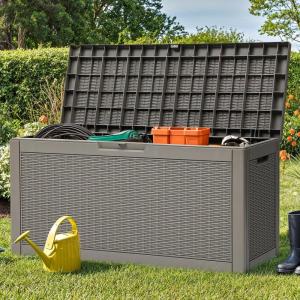 imageYITAHOME 100 Gallon Outdoor Storage Box Large Water Resistant Resin Deck Box Indoor Outdoor Lockable Storage Container for Patio Garden Cushions Tools Equipment TaupeTaupe