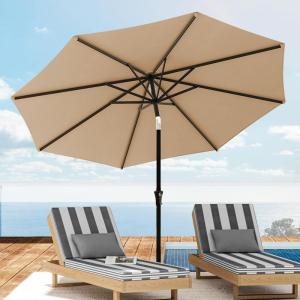 imageYITAHOME 10FT Patio Umbrella Push Button Tilt and Crank Adjustment Market Table Umbrella 8 Sturdy Ribs Aluminum Outdoor Umbrella UV Resistant for Garden Deck Beach Khaki Not Base IncludedKhaki
