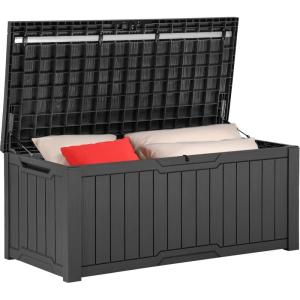 imageYITAHOME 120 Gallon Outdoor Storage Deck Box Large Resin Patio Storage for Outdoor Pillows Garden Tools and PoolSupplies Waterproof Lockable BlackDark Grey