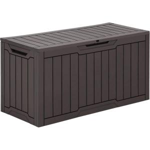 imageYITAHOME 120 Gallon Outdoor Storage Deck Box Large Resin Patio Storage for Outdoor Pillows Garden Tools and PoolSupplies Waterproof Lockable BlackDark Brown