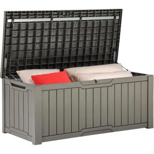 imageYITAHOME 120 Gallon Outdoor Storage Deck Box Large Resin Patio Storage for Outdoor Pillows Garden Tools and PoolSupplies Waterproof Lockable BlackLight Brown