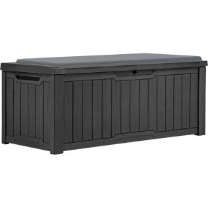 imageYITAHOME 120 Gallon Resin Deck Box Weather Resistant Outdoor Storage Box for Patio Pillow Garden Tools Pool Supplies Lockable Easy Assembly Extra Seat or Table with Cushion Black