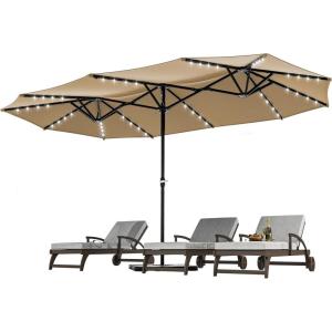 imageYITAHOME 15ft Patio Umbrella wSolar Lights Outdoor Extra Large DoubleSided Market Table Umbrella 48 LED Light for Pool Patio Furniture Patio Shade Khaki