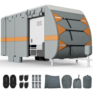imageYITAHOME 1840FT RV Cover Travel Trailer Cover Super Thick Waterproof Windproof AntiUV RipStop Camper Cover Motorhome Covers with Tongue Jack Cover4 Tire Covers2 Long StrapsOrange Gray
