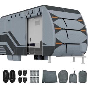 imageYITAHOME 1840FT RV Cover Travel Trailer Cover Super Thick Waterproof Windproof AntiUV RipStop Camper Cover Motorhome Covers with Tongue Jack Cover4 Tire Covers2 Long StrapsBlack Grey