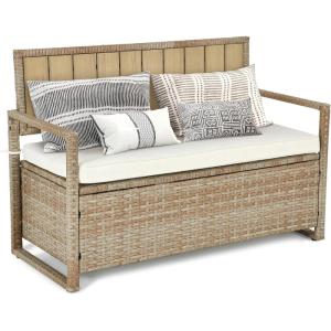 imageYITAHOME 230 Gal Outdoor Storage Box XXL AllWeather Wicker Deck Box for Patio Furniture Cushions Pool Accessories and Garden Tools  GreyBeige