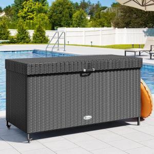 imageYITAHOME 230 Gallon Deck Box XXL Wicker Outdoor Storage Box AllWeather Storage Organizer for Patio Furniture Outdoor Cushions Pool Storage and Garden Tools GreyBlack