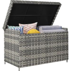 imageYITAHOME 230 Gallon XXL Deck Box AllWeather Wicker Outdoor Storage Box PE Rattan Storage Bin for Patio Furniture Outdoor Cushions Pool Storage and Garden Tools  GreyGrey