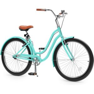 imageYITAHOME 24 ampamp 26 Inch Beach Cruiser Bike 7 Speed ampamp Single Speed Commute Bike StepThrough Bicycle for Adult Women ampamp Men Steel Frame Cruiser Bike with Full Front ampamp Rear FendersMint Green