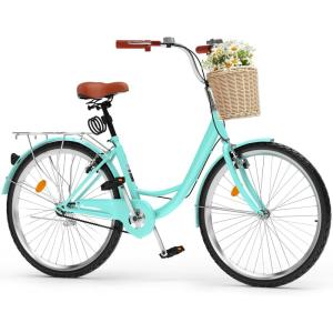 imageYITAHOME 24 ampamp 26 Inch Beach Cruiser Bike for Women 1 ampamp 7 Speed Commute Bike for Adults Womens Bicycle with Adjustable Seat Multiple Color