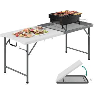 imageYITAHOME 2in1 Metal Folding Table for Grill 6Ft Design for Camping Heavy Duty Folding Grill Table for Outside Cooking BBQ and Picnics White