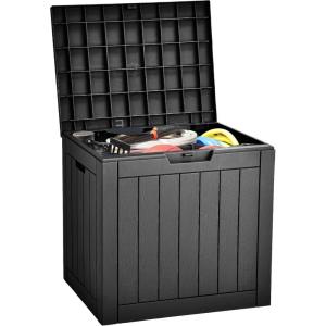 imageYITAHOME 31 Gallon Outdoor Storage Deck Box Waterproof Resin Package Delivery and Storage Box with Lockable Lid for Patio Furniture Cushions Pool Accessories Garden Tools BlackBlack