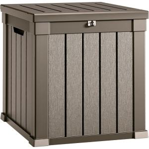 imageYITAHOME 31 Gallon Resin Deck Box Outdoor Storage Box and Waterproof Package Delivery Box with Lockable Lid for Patio Furniture GardenTools Pool Supplies BlackLight Brown