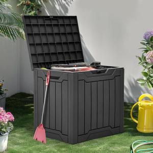 imageYITAHOME 31 Gallon Resin Deck Box Outdoor Storage Box and Waterproof Package Delivery Box with Lockable Lid for Patio Furniture GardenTools Pool Supplies BlackBlack