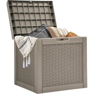 imageYITAHOME 32 Gallon Deck Box Resin Storage with Lockable Lid ampamp Side Handles Indoor Outdoor Small Container for Patio Cushion Garden Pool Accessories Backyard Furniture Water ResistantLight Brown