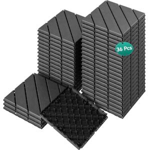 imageYITAHOME 36 PCS Plastic Interlocking Deck Tiles Waterproof Outdoor Flooring All Weather Use Durable ampamp SlipResistant for Patio Garden Deck Poolside Backyard 12x12 Inches Dark Grey Diagonal