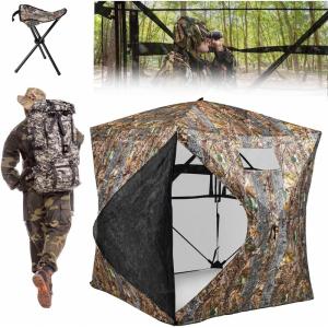 imageYITAHOME 360 See Through Ground Blind for Deer Hunting 23 ampamp 34 Person Popup With TriLeg Chair Silent Magnetic Zipper Door and Carrying Bag