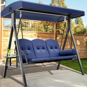 imageYITAHOME 3Seat Deluxe Outdoor Porch Swing Large Patio Swing Chair with Weather Resistant Steel Frame Removable Cushions ampamp Pillow Suitable for Garden Poolside Balcony Navy MAYIH0000609MA