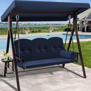 imageYITAHOME 3Seat Deluxe Porch Swing Outdoor Heavy Duty Patio Swing Chair with Adjustable Canopy Removable Cushions Weather Resistant Steel Frame Suitable for Garden Lawn Backyard Balcony Navy Blue