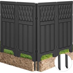 imageYITAHOME 4 Panels Air Conditioner Fence Privacy Screen 44quot H X 18quot W Outdoor Trash Can Enclosure with Metal Stakes Vinyl Pool Equipment EnclosureBlack