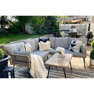 imageYITAHOME 4 Pieces Patio Furniture Set Outdoor Wicker Conversation Sectional LShaped Sofa with 5 Seater for Backyard Porch Boho Detachable Lounger with Thickness Cushions and Side Table  Grey