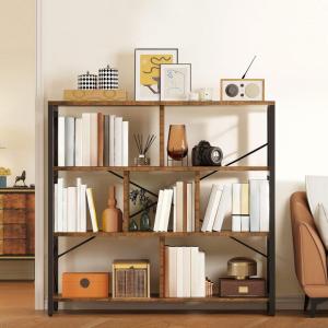 imageYITAHOME 4 Tier Bookshelf Free Standing Cube Bookcases and Bookshelves Industrial Furniture Wide Display Cabinet Open Storage Book Shelf for Living Room Bedroom Home Office Rustic Brown