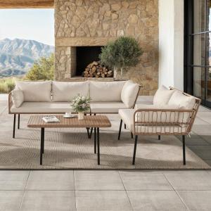 imageYITAHOME 4Piece Wicker Patio Furniture Set All Weather PE Rattan Conversation Set Sectional Sofa with Soft Cushions ampamp Side Table Porch Furniture for Deck Balcony Backyard  BeigeBeige