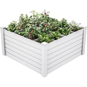 imageYITAHOME 4x4x2 FT Plastic Raised Garden Bed Kit Large Outdoor Above Ground Planter Box with Growth Grid for Plants Vegetables and Flowers Easy Installation White