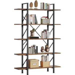 imageYITAHOME 5 Tier Bookcase Artsy Modern Bookshelf Book Rack Storage Rack Shelves in Living RoomHomeOffice Books Holder Organizer for BooksMovies  Rustic BrownRustic Brown