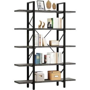 imageYITAHOME 5 Tier Bookcase Artsy Modern Bookshelf Book Rack Storage Rack Shelves in Living RoomHomeOffice Books Holder Organizer for BooksMovies  Rustic BrownCharcoal Gray