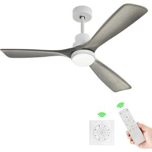 imageYITAHOME 52 Inch Low Profile Ceiling Fan with Lights Remote and Wall Control 3 Wood Blade Flush Mount Fan with Quiet Reversible DC Motor 3 Colors Adjustment for Home White ampamp WalnutGrey Blades