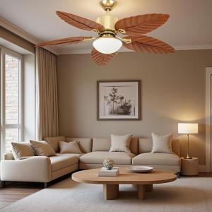 imageYITAHOME 52 inch Ceiling Fans with Lights Tropical Ceiling Fans with Lights and Remote TriColor LED Reversible 6Speed wQuiet DC Motor Timing Functions for Living Room Dining Room BedroomYellow Brown