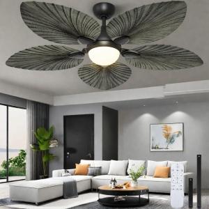 imageYITAHOME 52 inch Ceiling Fans with Lights Tropical Ceiling Fans with Lights and Remote TriColor LED Reversible 6Speed wQuiet DC Motor Timing Functions for Living Room Dining Room BedroomGrayGreen