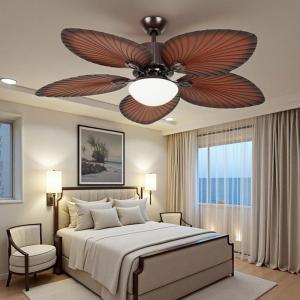 imageYITAHOME 52 inch Ceiling Fans with Lights Tropical Ceiling Fans with Lights and Remote TriColor LED Reversible 6Speed wQuiet DC Motor Timing Functions for Living Room Dining Room BedroomChocolate Brown